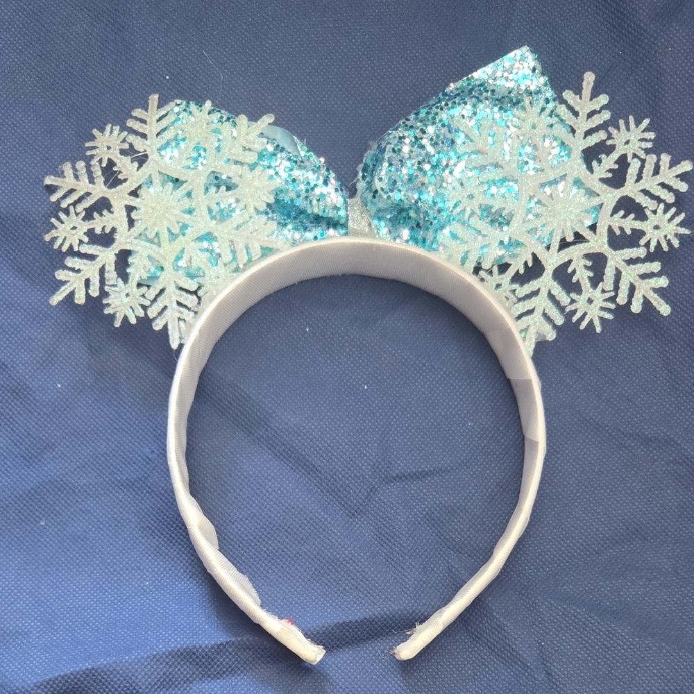HOMEMADE "Frozen" Elsa Sparkly Blue Snowflake Mickey Ears‎ Headband